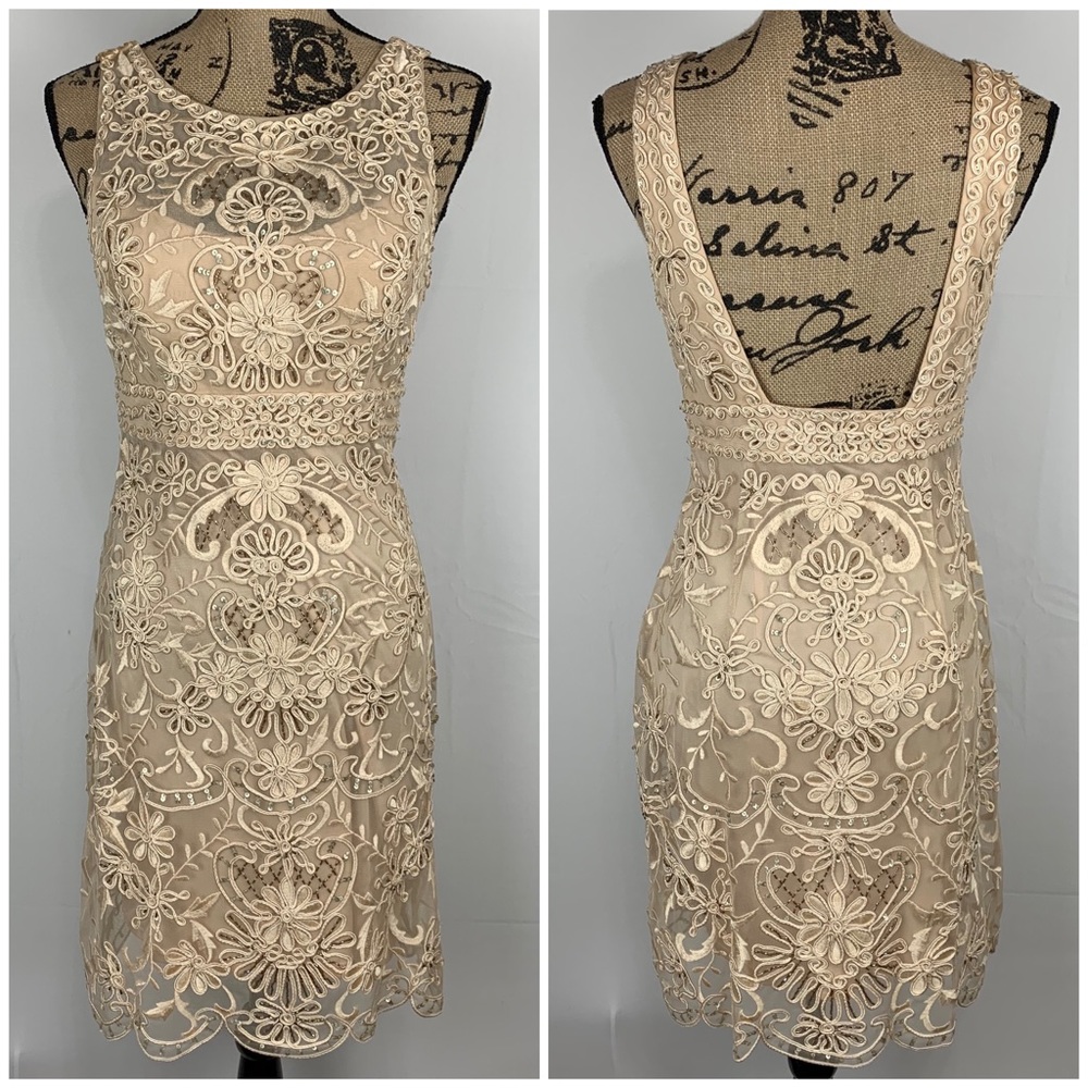 Sleeveless Lace Overlay Dress in Cream
